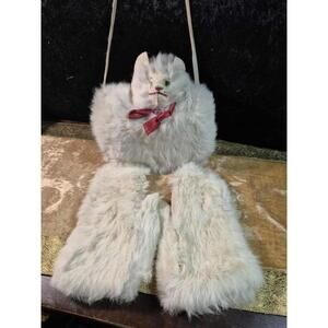 1950s Jerry Elsner White Fur Rabbit or Cat Purse and Gloves Vintage
